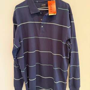 NWT IZOD XFG Men's Golf Polo Shirt Striped Blue White Green COOL-FX SWINGFLEX XL